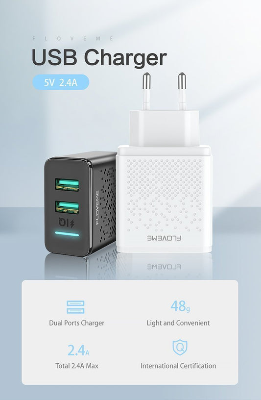 2-port USB FAST CHARGER for wall socket high quality WHITE