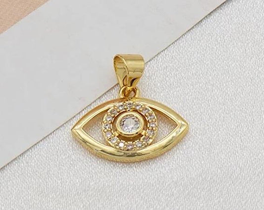 Gold-plated jewelry with nazar carved pattern with transparent stone