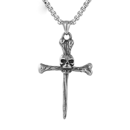 Skull biting crucifix punk cross stainless steel gothic