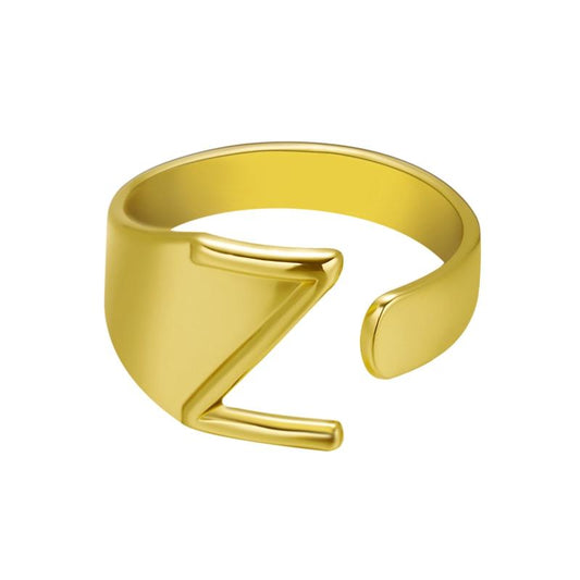 Gold plated ring with letters minimalistic adjustable