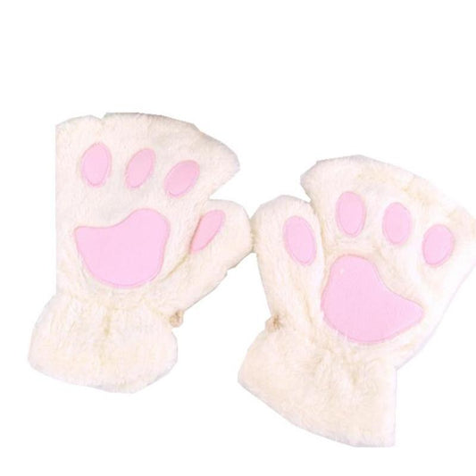 Mittens with half fingers paw cat look with tread pads