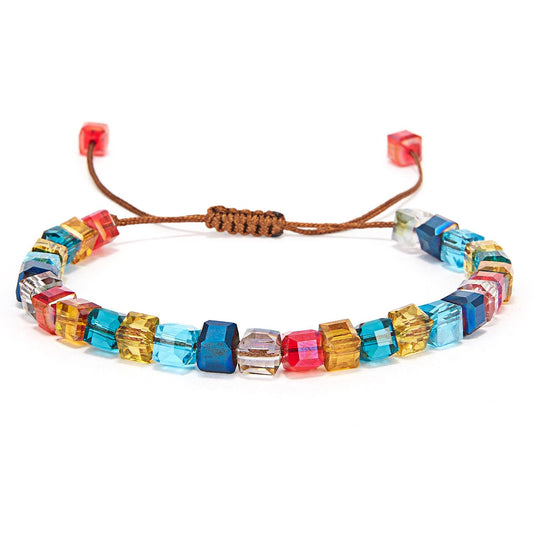 Bracelet with strung cube-shaped beads hipster colors