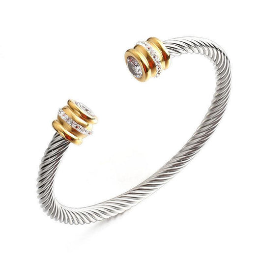 Bracelet with white stone surrounded by strass spun stainless steel
