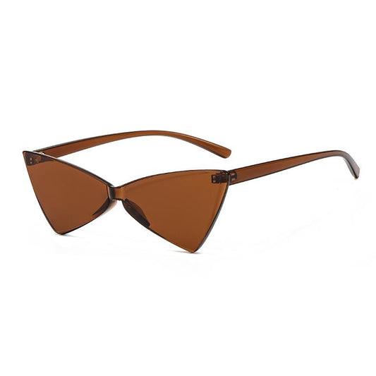 Frameless sunglasses in triangle model brown detailless minimalism