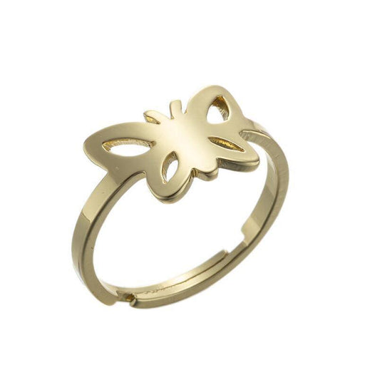 Gold-plated ring with butterfly fits all gold-plated