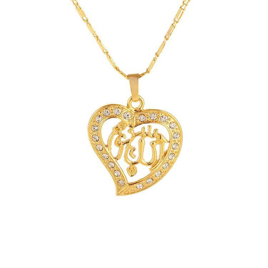 18k guldpläterad hängsmycke smycke hjärta guld zirkon islam allah