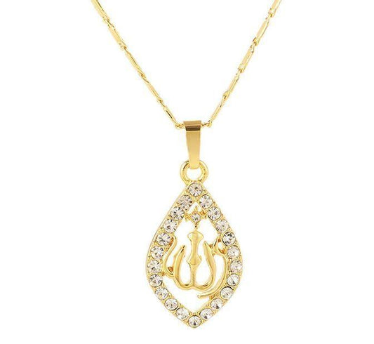18k guldpläterad kedja Allah muslim med kristall diamant islam