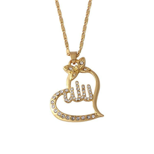 18k guldpläterad kedja Allah muslim med zirkon diamant hjärta