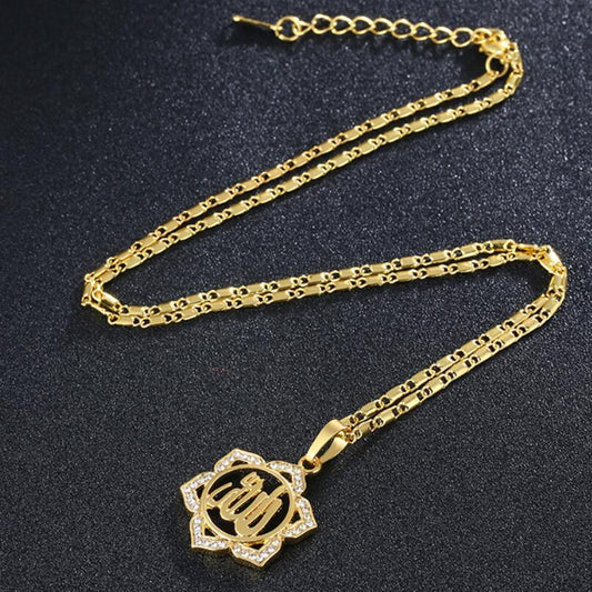 18k guldpläterad kedja smycke sol blomma zirkon islam allah