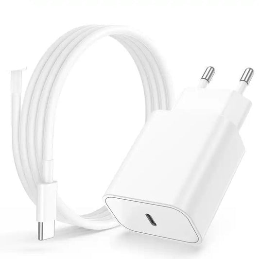 20W USB-C power adapter with a 1 meter white charging cable for quick charging of the iPhone