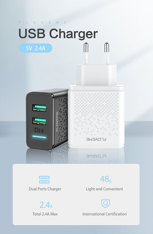 2-port USB SNABBLADDARE till vägguttag hög kvalitet VIT