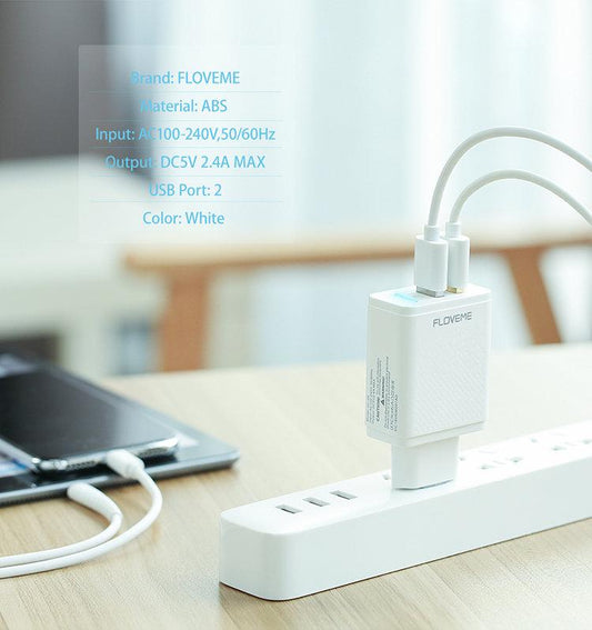 2-port USB SNABBLADDARE till vägguttag hög kvalitet VIT