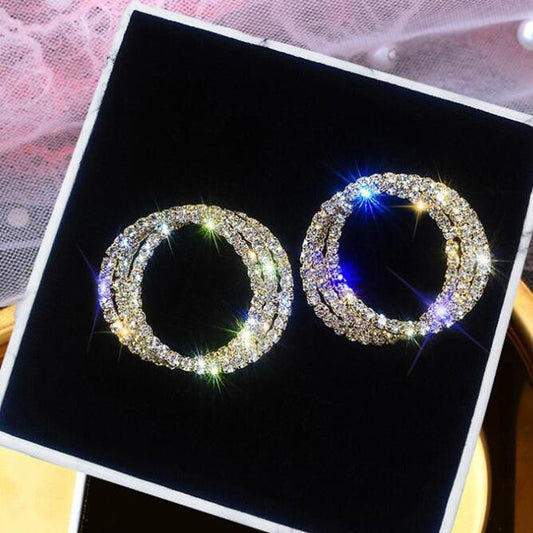 3 lager ringar örhängen extravaganta glitter stenar bling bling