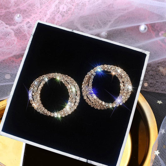 3 lager ringar örhängen extravaganta glitter stenar bling bling