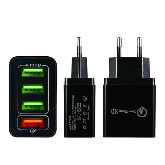 4-port USB SNABBLADDARE till EU vägguttag vit & svart