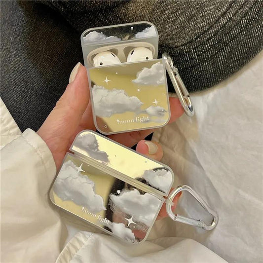 Airpods Pro 2 Cover Stylish Square Mirror with clouds and stars