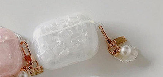 Airpods Pro protection in artificial mother-of-pearl jewelry with pearl