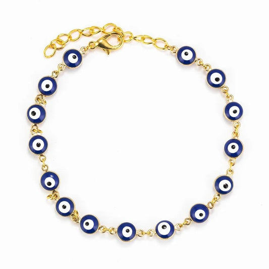 Anklet with evil eye nazar beads gold plated blue gold