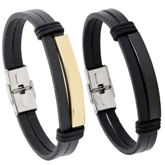 Bracelet in Stainless Steel with Magnetic Clasp - Men's Bracelet in Multilayer Leather Straps 2023