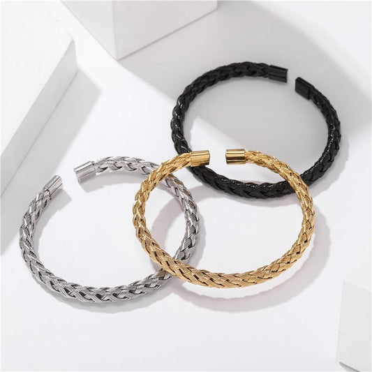 Braided steel bracelet in silver and gold unisex universal fit