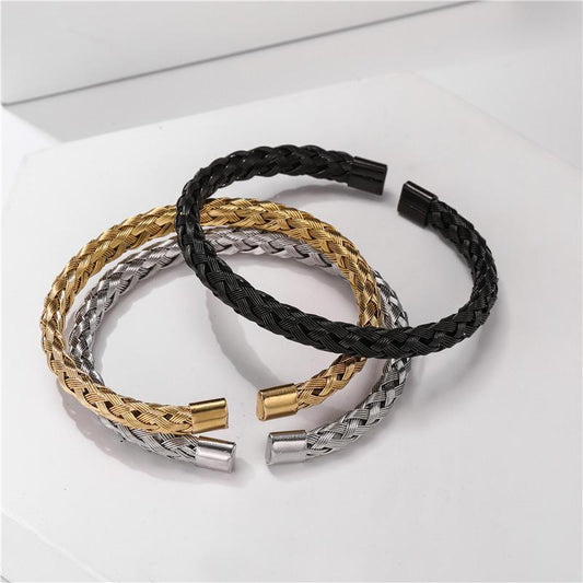 Braided steel bracelet in silver and gold unisex universal fit