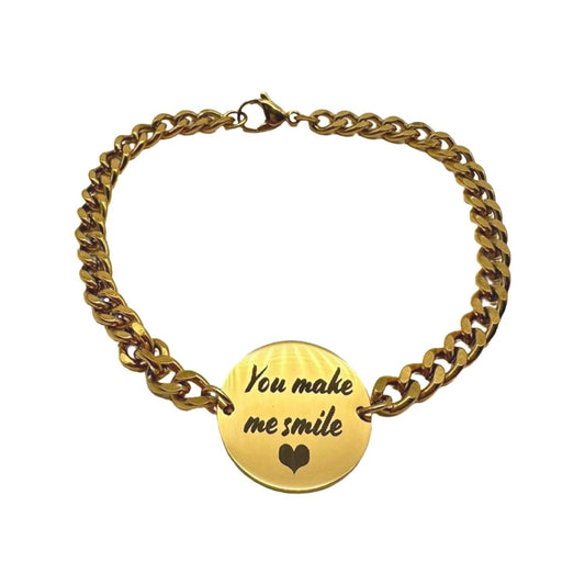 Bracelet in gold with the text "You make me smile" Valentine's Day gift
