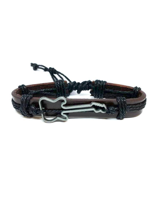 Leather bracelet with a steel guitar