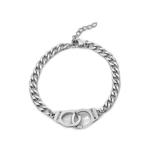 Bracelet in stainless steel chain with handcuffs freedom