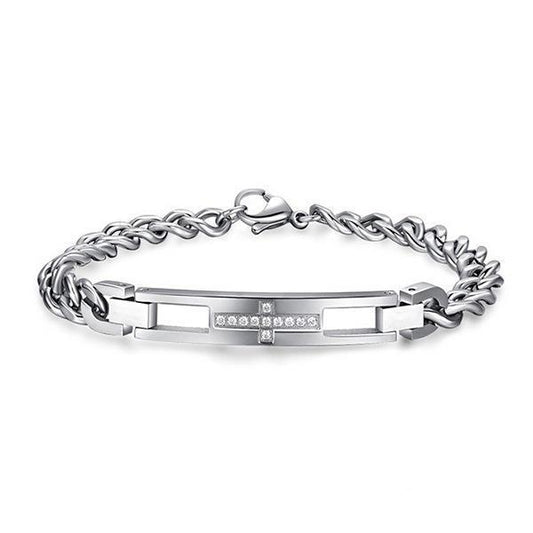 Armband i rostfritt stål - kristet kors med zirkonia-diamanter