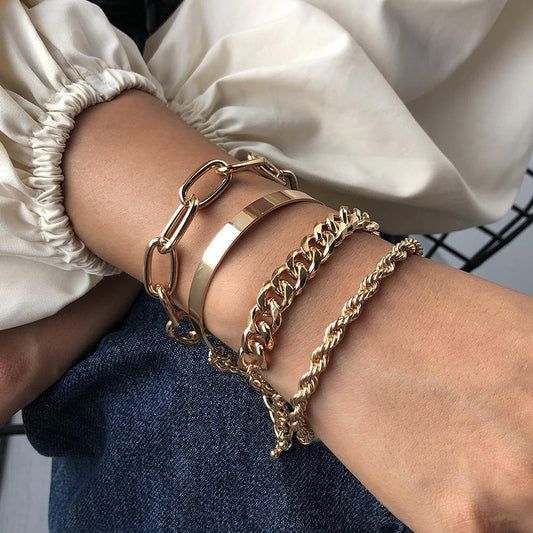 Bracelets in a set of 4 gold bohemian jewelry hip hop chains