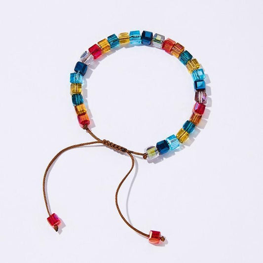 Bracelet with strung cube-shaped beads hipster colors