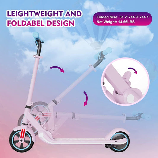 Blue electric scooter for children easily foldable with 15 km/h maximum speed adjustable handlebars