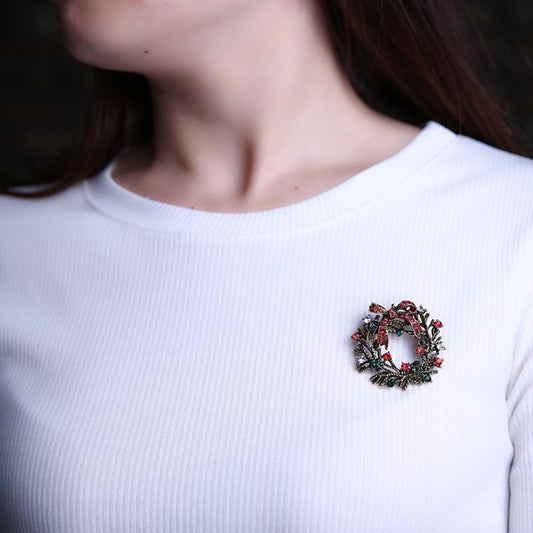 Brooch with red, green stones and red bow Christmas party
