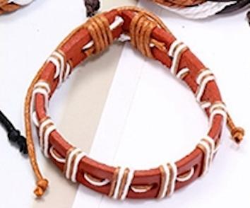 Brown bracelet with ribbon in beige and white