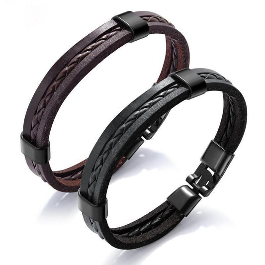 Brunt eller svart armband för män PU läder med ankarknäppning