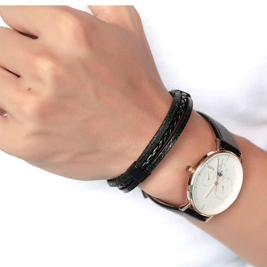 Brown or Black Bracelet for Men PU Leather with Anchor Clasp