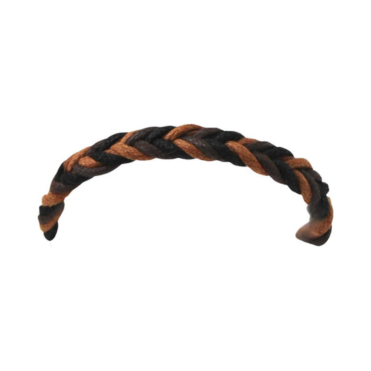 Brown braided bracelet in genuine different shades &amp; leather strap