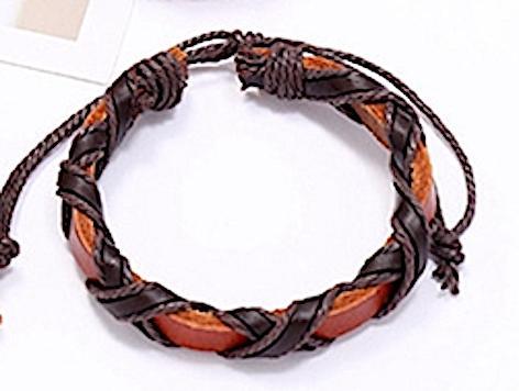 Brunt/orange armband i äkta läder med mörka band