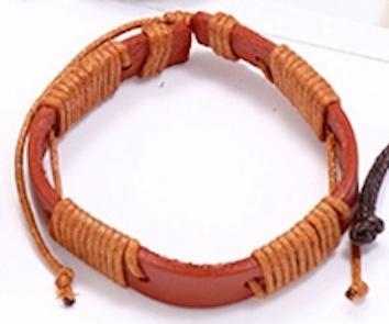 Brown/orange bracelet in genuine leather with strings