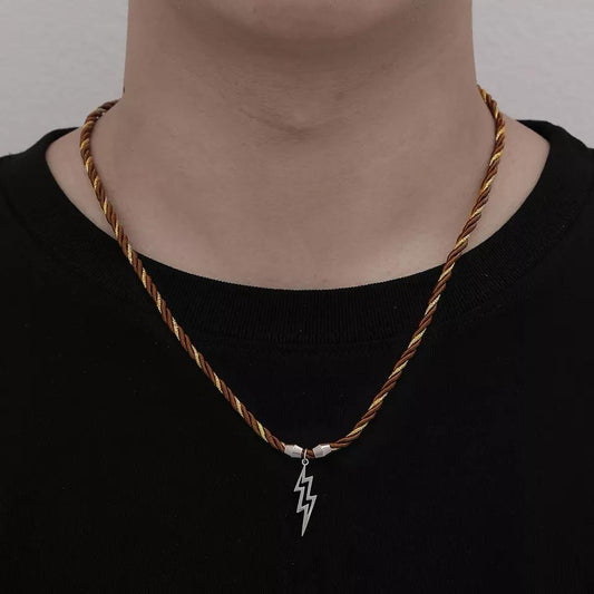 Cool necklace braided rope lightning stainless steel design for men