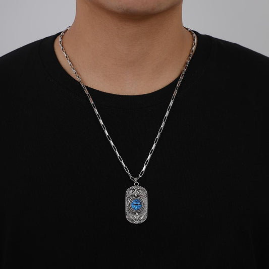 Cool necklace silver blue eye demon stainless steel eagle bird