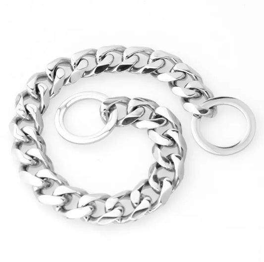 Coolt halsband till hund i silver eller svart rostfritt stål kedja