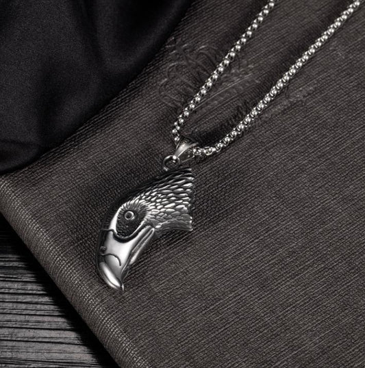 Cool heavy necklace 3D eagle head stainless steel hawk