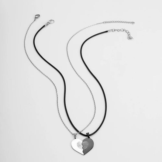 Split heart with fingerprint friendship necklace unique hearts come together