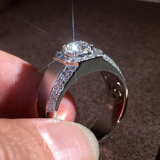 Dominerande 925 Silverpläterad handgjord ring för män Zirconia kristall