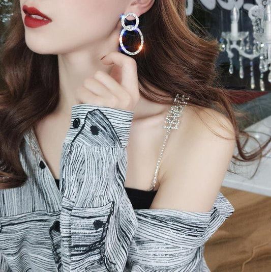 Double rings earrings extravagant glitter stones bling bling