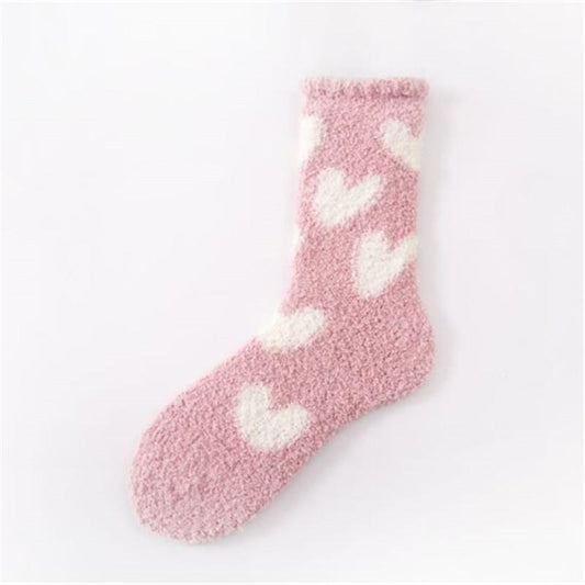 Elastic socks in fluffy soft material hearts pastel color