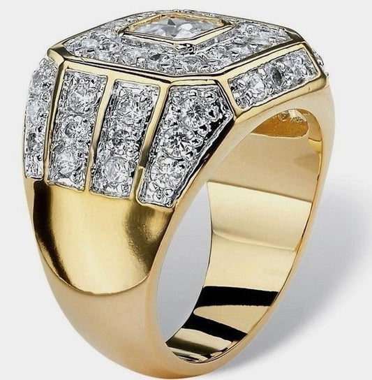 Elegant ring för män i guld och stenar kunglig stil