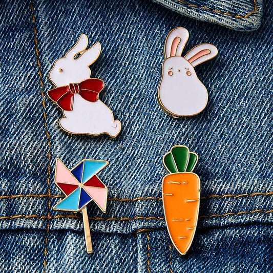 Enameled Brooches with carrot rabbit wind spinner for children's bag clothes