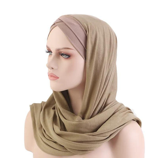 Enkel att Sätta På Muslimsk Twist Turban för Kvinnor - Slöja Hijab Malaysia Svart &amp; Beige